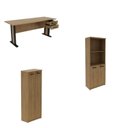 Ver imagem 2 de Conjunto 3 Peças 2 Armários com 4 Portas e Nicho e 1 Mesa com 2 Gavetas e Chave Espresso Móveis Amêndoa Preto Marrom