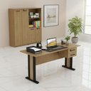 Ver imagem 1 de Conjunto 3 Peças 2 Armários com 4 Portas e Nicho e 1 Mesa com 2 Gavetas e Chave Espresso Móveis Amêndoa Preto Marrom