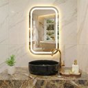 Ver imagem 1 de Espelho Retangular Jateado 60x80 3 Tons de Led Cantos Arredondados