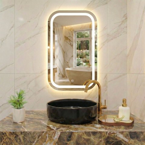 Espelho Retangular Jateado 60x80 3 Tons de Led Cantos Arredondados