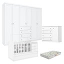 Ver imagem 1 de Quarto Infantil 6 Portas Americano com Berço Multifuncional Cleo Branco Fosco e Colchão Gazin -