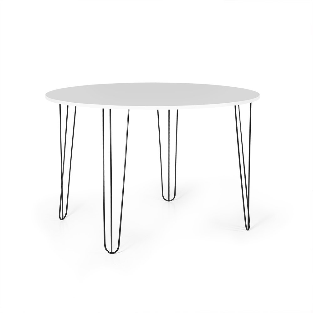 Mesa de Jantar Redonda 6 Lugares 120cm Base de Ferro Hairpin Branco