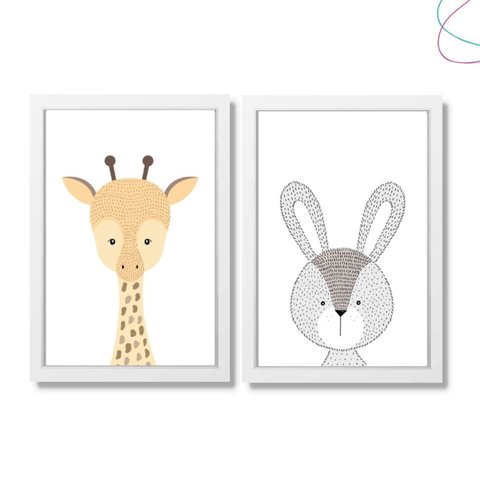 Kit 2 Quadros Decorativos - Animais Escandinavos:branco