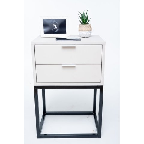 Kit 2 Mesas de Cabeceira Industrial Off White 50cm com 2 Gavetas Base Preta- Enviamos Montado