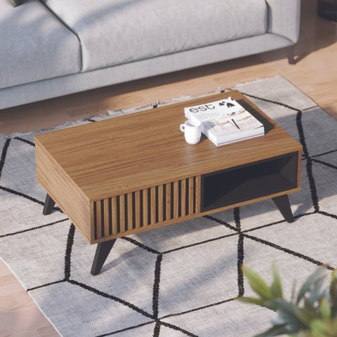 Mesa de Centro Retangular 1 Nicho Pés em Madeira Maciça Jeri  Móveis