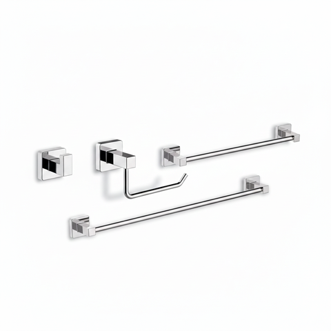 Kit Acessórios de Banheiro Inox Cromado 4 Peças