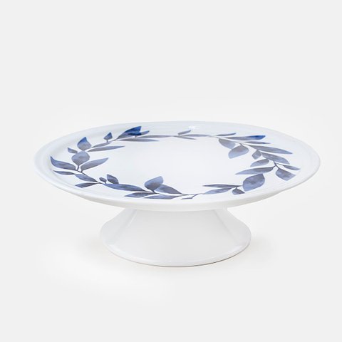 Prato com Pé para Bolo Blue Pottery - M Blue Gardenia