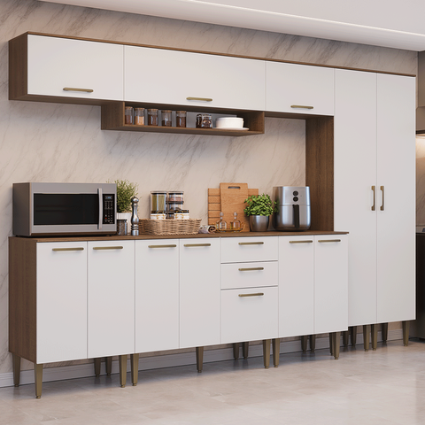 Armário de Cozinha Completa 305 cm Rustic/Branco Lille Madesa 01