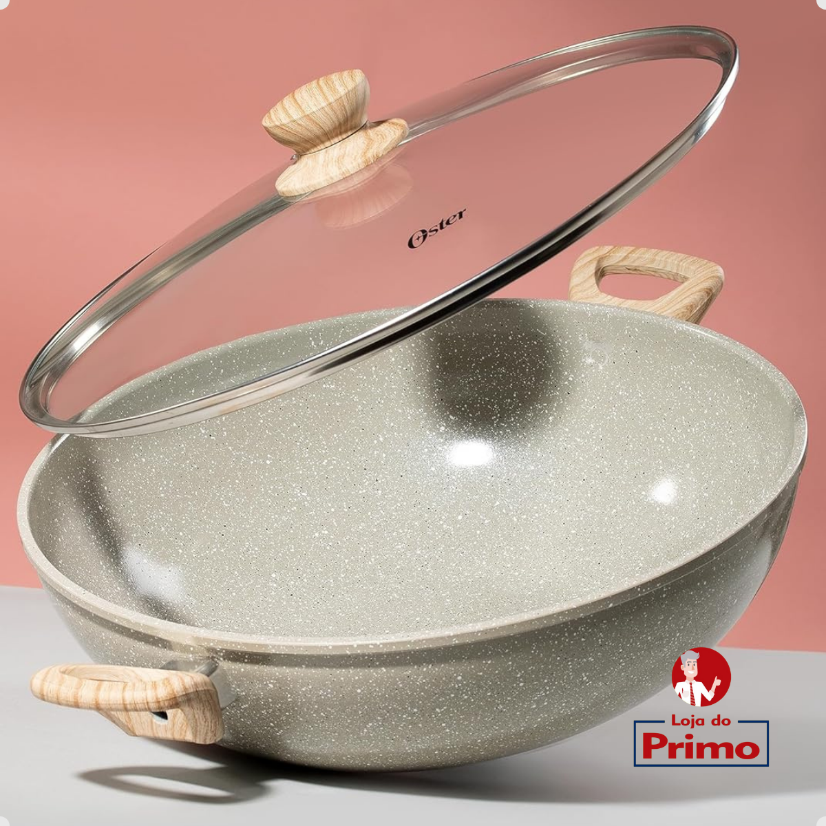 Panela Wok com Tampa 7,5l Cerâmica Marble Edition Oster Gray - 2