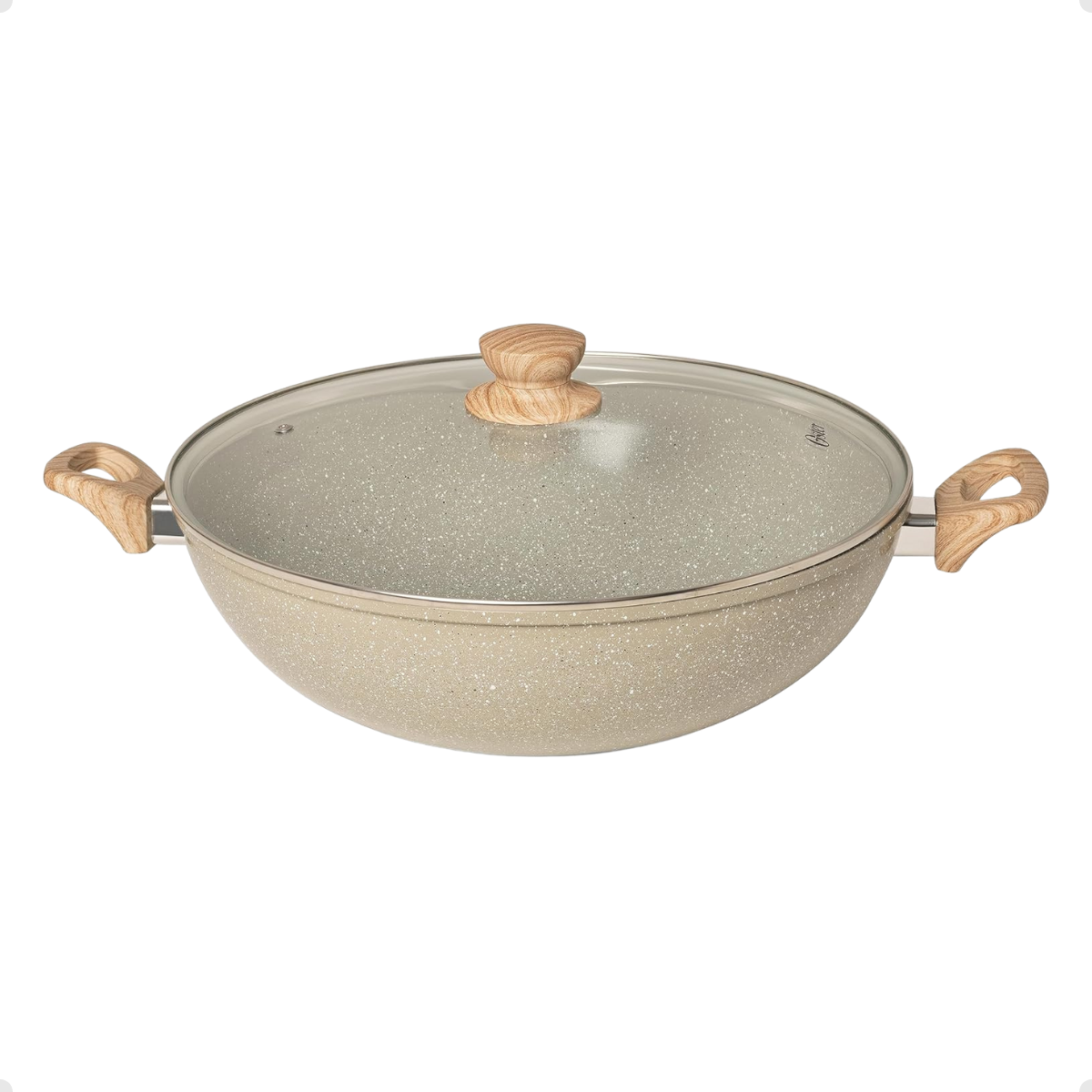 Panela Wok com Tampa 7,5l Cerâmica Marble Edition Oster Gray