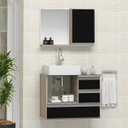 Ver imagem 1 de Conjunto Gabinete Banheiro POLO 60cm Madeirado/Preto - Gabinete + Cuba + Espelheira + Tampo Vidro
