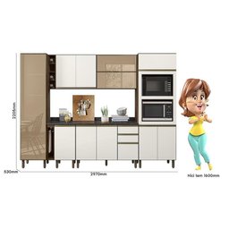 Cozinha Modulada Kali Premium 8 Peças Amêndoa/off White com Torre Quente - Nicioli - 4