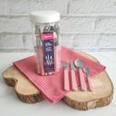 Ver imagem 5 de Faqueiro 20 Peças Com Pote Plástico Jogo De Talheres Aço Inox Com Cabos Rosa Pastel