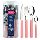 Ver imagem 1 de Faqueiro 20 Peças Com Pote Plástico Jogo De Talheres Aço Inox Com Cabos Rosa Pastel