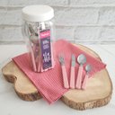 Ver imagem 2 de Faqueiro 20 Peças Com Pote Plástico Jogo De Talheres Aço Inox Com Cabos Rosa Pastel