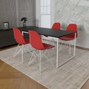Ver imagem 1 de Mesa Industrial Base Ferro Branco 137x90 Tampo Preto 4 Cadeiras Eiffel Ferro Branco Assento Vermelho