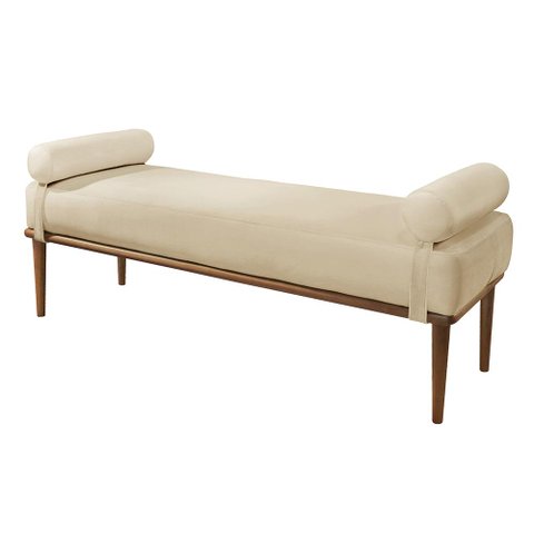 Recamier Banco Berlim Luxo Madeira Maciça Castellar Móbile Veludo Bege Claro