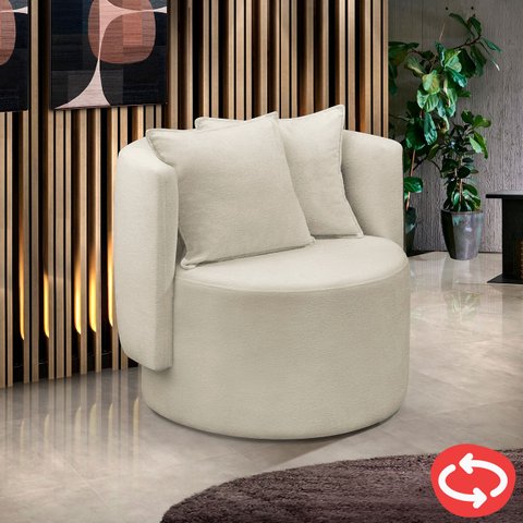 Poltrona Orgânica Base Giratória Maya Boucle Bege Redonda Decorativa - Arkell