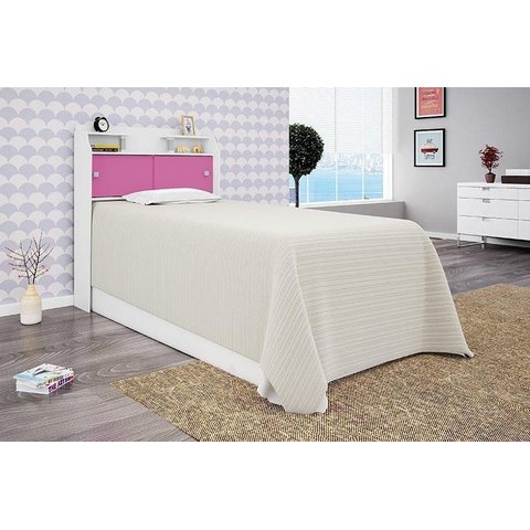 Cabeceira Box Solteiro 0,88cm Elisa Branco Branco/rosa - Framar Móveis