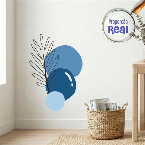 Adesivo Floral Boho Azul Estilo Nórdico 55x80 Minimalista Mod.02