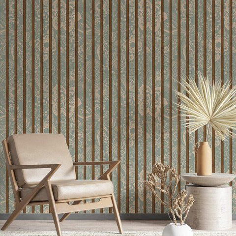 Papel de Parede Ripado Floral Azul-60x300cm