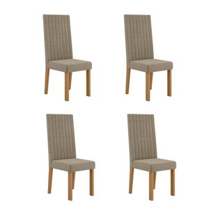 Kit 4 Cadeiras Laura com Encosto – Tecido Veludo Suede Bordado Estrutura 100% Mdf Mel/caramelo