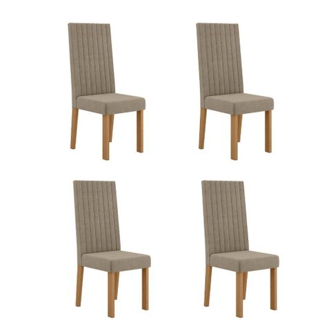 Kit 4 Cadeiras Laura com Encosto – Tecido Veludo Suede Bordado Estrutura 100% Mdf Mel/caramelo