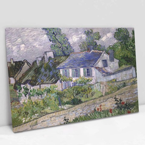 Quadro Decorativo em Canvas Casas em Auvers - Van Gogh TaColado Moldura Flutuante 4,5cm Freijó 120 x