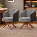 Ver imagem 1 de Kit 2 Poltronas Giratórias Linho Premium Base Madeira Maciça Juliana