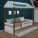 Ver imagem 2 de Cama Infantil Casa Montessoriana com Auxiliar e Led Sara Branco e Mel