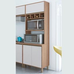 Armário Microondas Forno 3 Portas MDF 1 Prateleira Torre Quente Adega Cozinha Marrom Madeira - 1