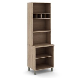 Armário Microondas Forno 3 Portas MDF 1 Prateleira Torre Quente Adega Cozinha Marrom Madeira - 4