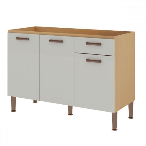 Balcão de Cozinha 3 Portas 1 Gaveta 100% Mdf Cb0085 Freijó/off White Laca Brilho - Genialflex