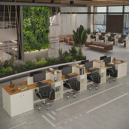 Estação de Trabalho 8 Lugares Smart Office 8 Mesas 6 Armários 4 Aparadores - Off White e Cedro - 4