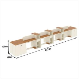 Estação de Trabalho 8 Lugares Smart Office 8 Mesas 6 Armários 4 Aparadores - Off White e Cedro - 2