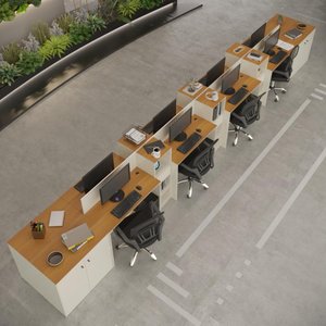 Estação de Trabalho 8 Lugares Smart Office 8 Mesas 6 Armários 4 Aparadores - Off White e Cedro