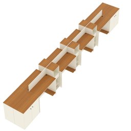 Estação de Trabalho 8 Lugares Smart Office 8 Mesas 6 Armários 4 Aparadores - Off White e Cedro - 3
