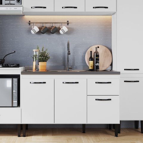 Balcão de Cozinha 120cm 3 Portas 1 Gaveta sem Tampo Light Branco