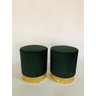 Conjunto de Puff com Detalhes Dourado no Rodapé - Decoração para Sala de Estar - Verde Musgo - Suede - 2