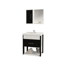 Conjunto Gabinete Inferior e Superior Banheiro 1 Porta 1 Gaveta Rubi - Preto - Preto - 2