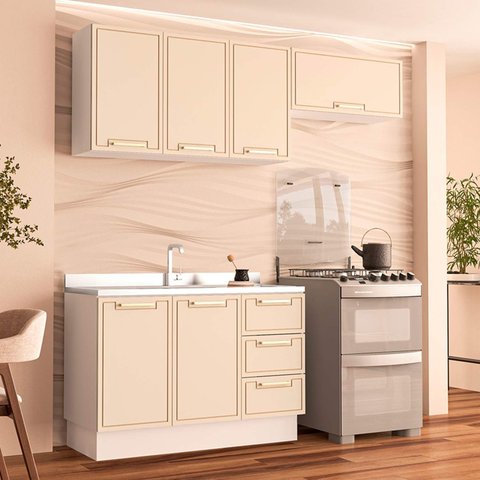 Armário de Cozinha Modulada Completa 3 Peças 200cm sem Tampo 100% Mdf Amara Politorno Móveis