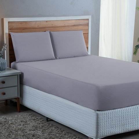 Kit Conjunto Cama Super King Algodão 300 Fios 3 Peças com Elástico e Fronhas:cinza
