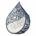 Ver imagem 3 de Cadeira Balanço Ninho Gota Almofadado Aço com Almofada Impermeável Azul Estonado e Branco Cru