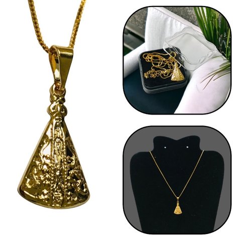 Colar Corrente Nossa Senhora Aparecida Aço Inox Dourado Armazém Católico