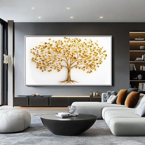 Quadro Arvore da Riqueza: Moldura Canaleta Branca/ 120x60