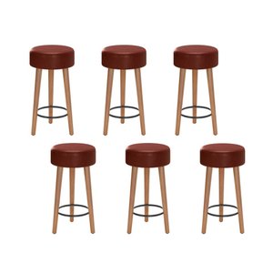 Kit 6 Bancos Banqueta Paris Couro Telha Mesa Gourmet Pés Madeira Mz Decor