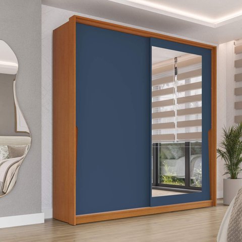 Guarda Roupa Casal com 2 Portas de Correr 2 Gavetas e Espelho 240849 Linha Porto Politorno Móveis