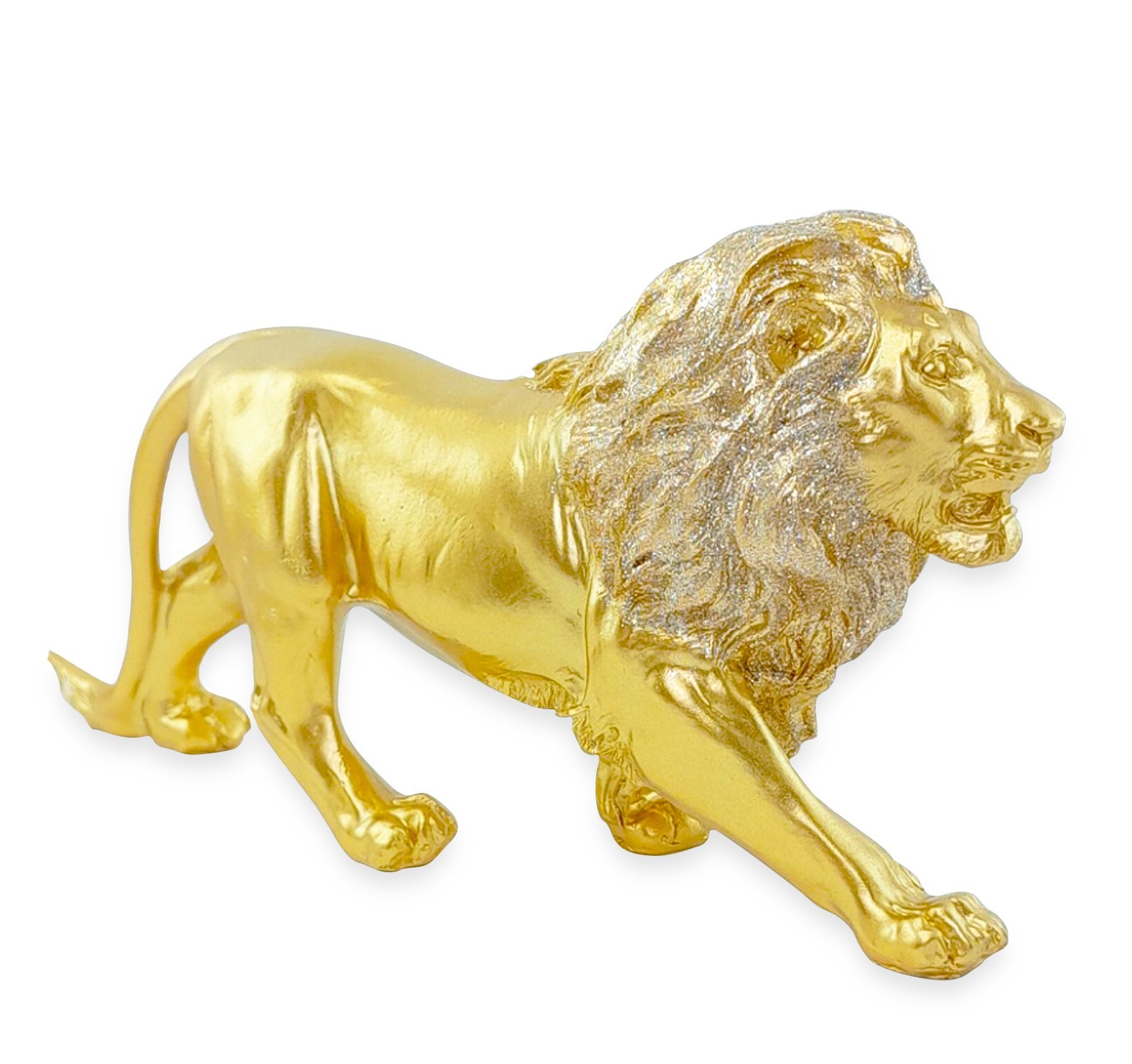 Estatua Enfeite de Resina Leão Dourado Brilhante 21cm - 4