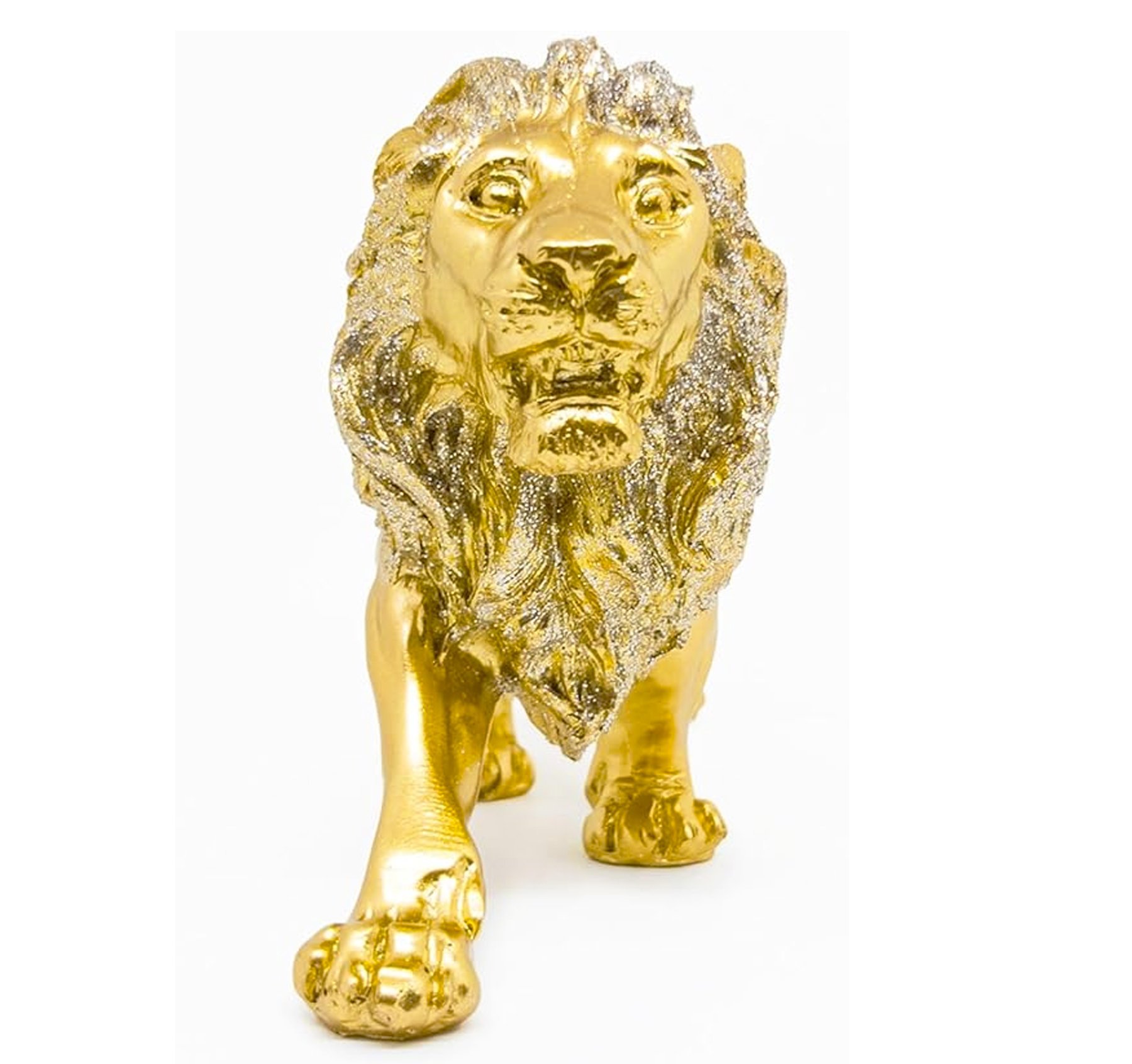 Estatua Enfeite de Resina Leão Dourado Brilhante 21cm - 3