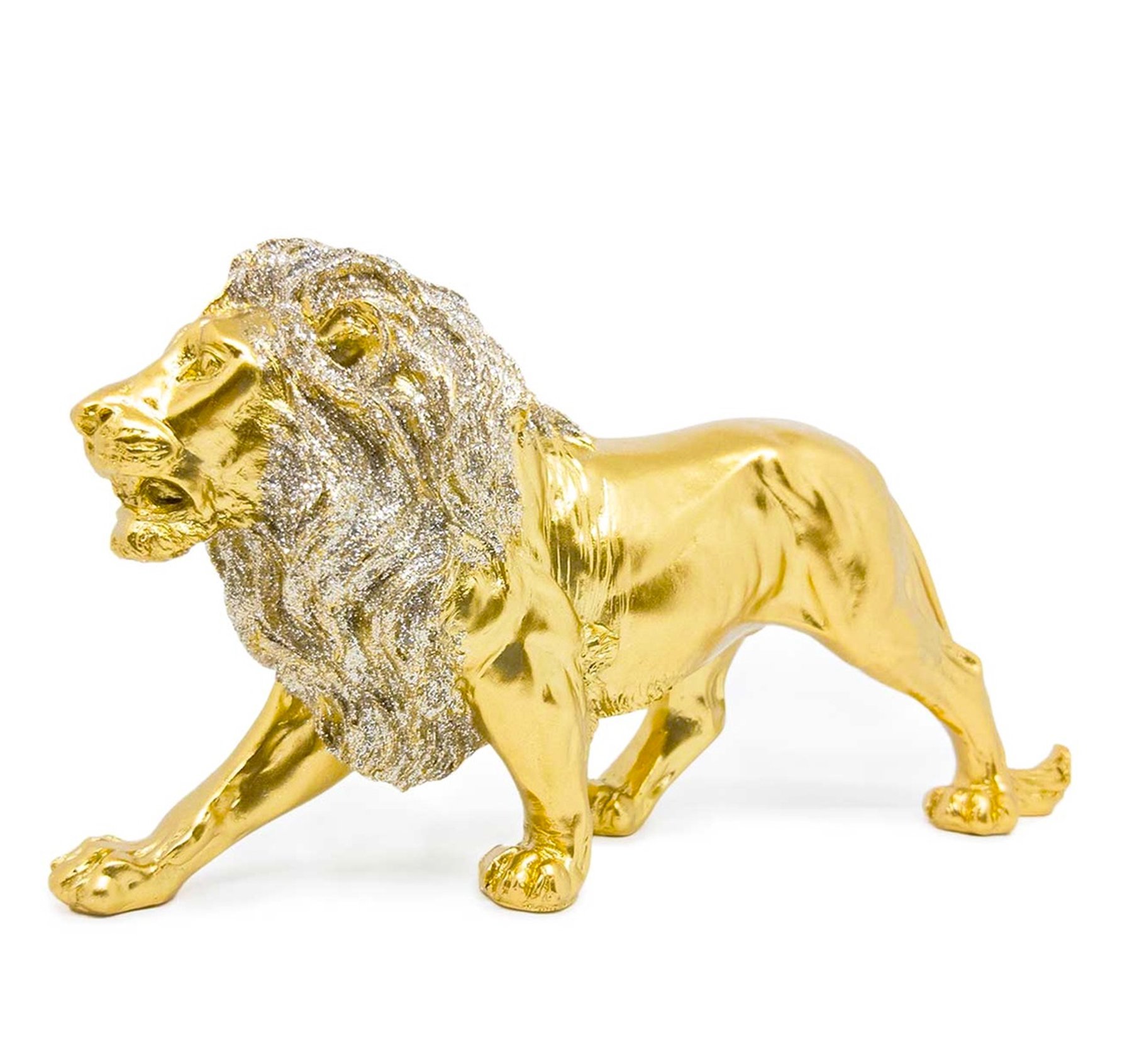 Estatua Enfeite de Resina Leão Dourado Brilhante 21cm - 1